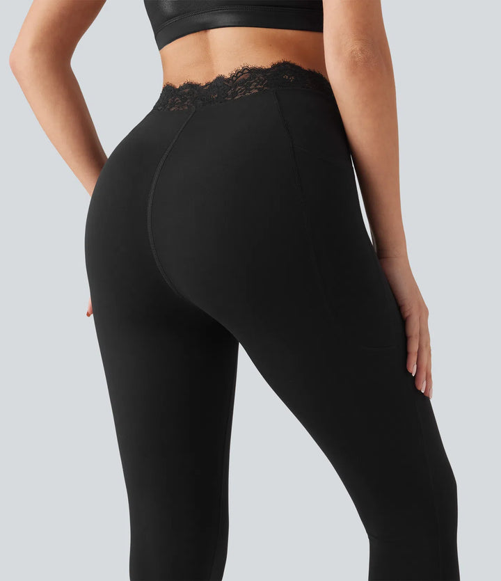 Halara UltraSculpt V-Shaped High Waisted Contrast Lace Yoga Leggings with Pockets