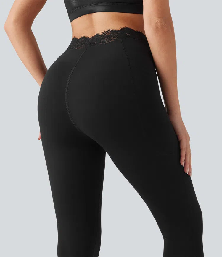 Halara UltraSculpt V-Shaped High Waisted Contrast Lace Yoga Leggings with Pockets