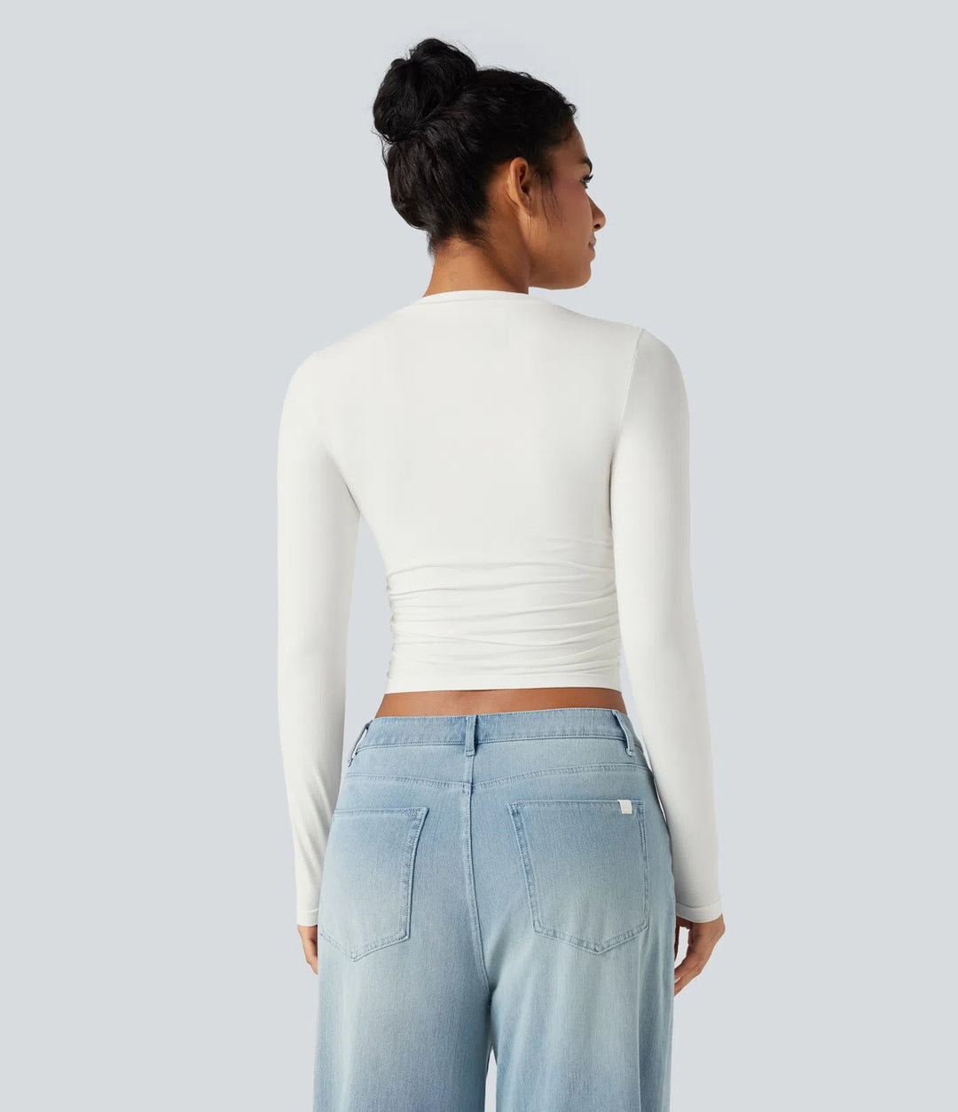 Round Neck Long Sleeve Ruched Casual Top