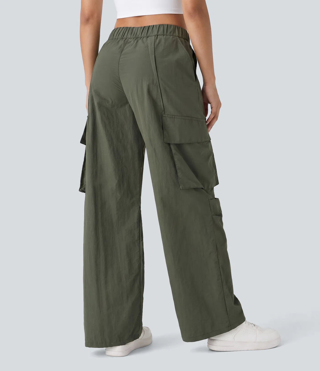 Mid Rise Button Zipper Side Pocket Wide Leg Baggy Casual Cargo Pants