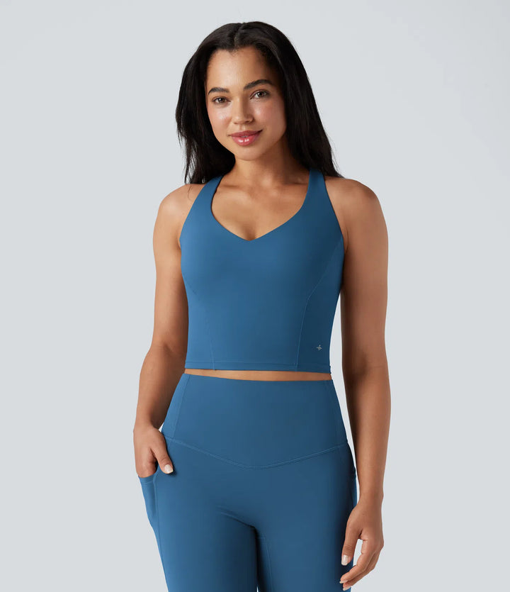 Halara UltraSculpt Deep V-neck Push-Up Crisscross Back 2-in-1 Yoga Tank Top