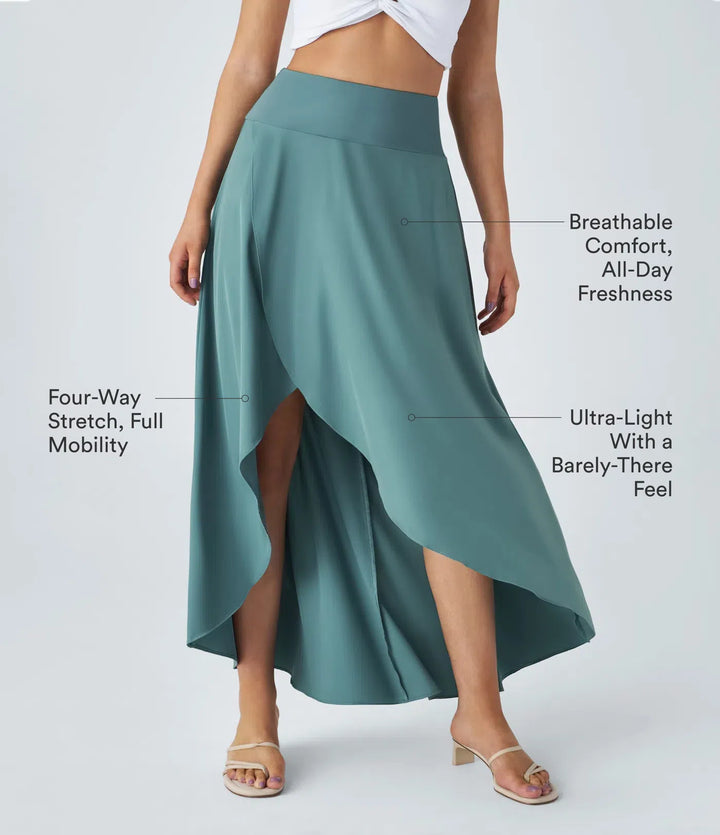 Breezeful High Waisted High Low Ruffle 2-in-1 Flowy Quick Dry Casual Regular Maxi Skirt