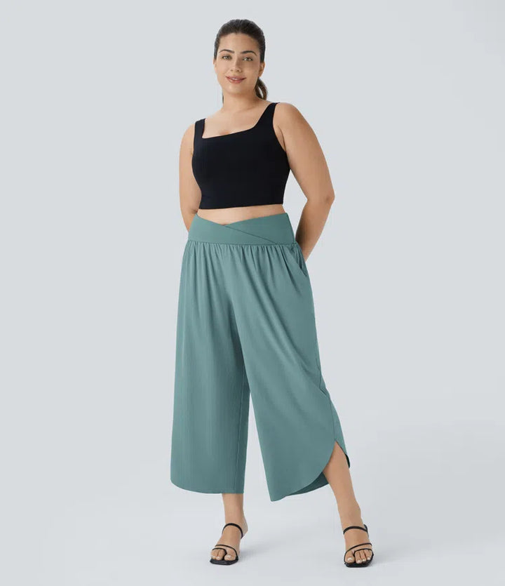 Breezeful High Waisted Crossover Pocket Quick Dry Plus Size Pants