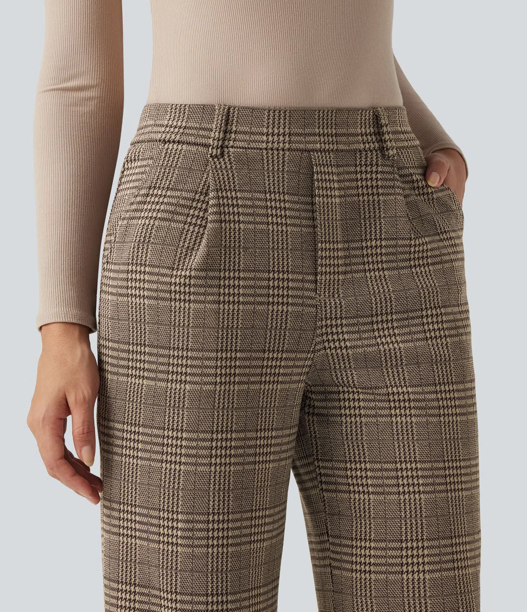 Halara Flex High Waisted Straight Leg Houndstooth Plaid Work Pants with Pockets