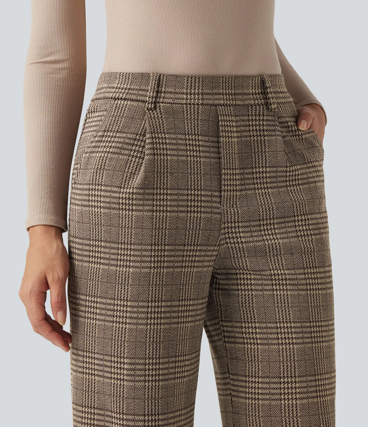 Halara Flex High Waisted Straight Leg Houndstooth Plaid Work Pants with Pockets
