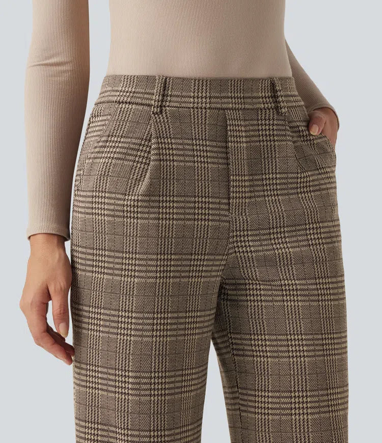 Halara Flex High Waisted Straight Leg Houndstooth Plaid Work Pants with Pockets