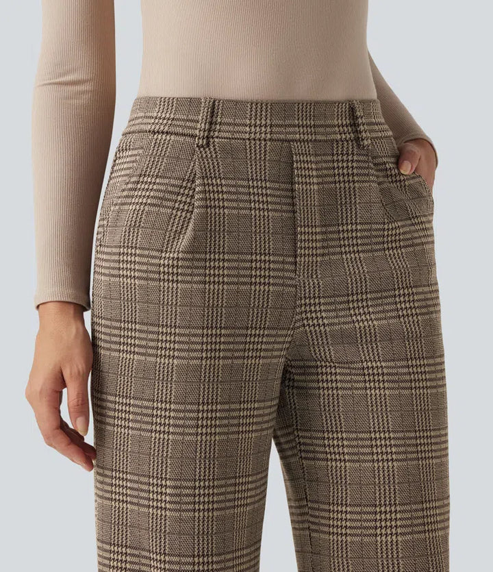 Halara Flex High Waisted Straight Leg Houndstooth Plaid Work Pants with Pockets