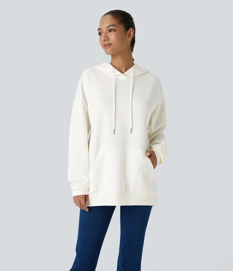 Hooded Drawstring Long Sleeve Kangaroo Pocket Crossover Casual Sweatshirt