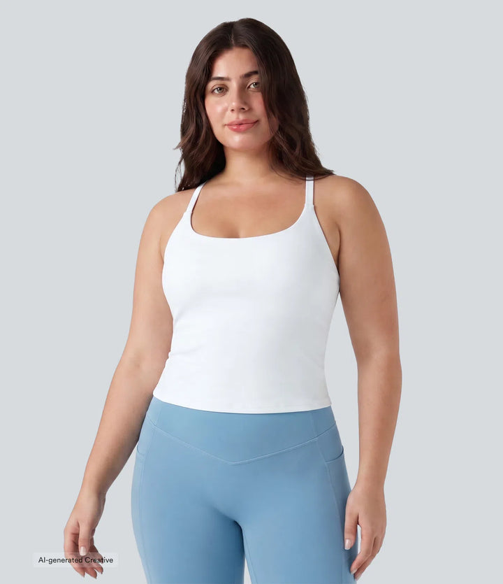 Plus Size Scoop Neck Crisscross Back Crossover Hem Yoga Cami Top