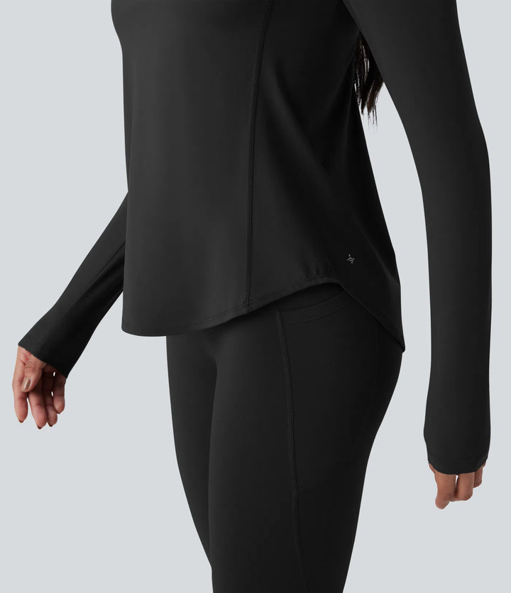 Halara UltraSculpt Crisscross Backless Long Sleeve Curved Hem Training Sports Top