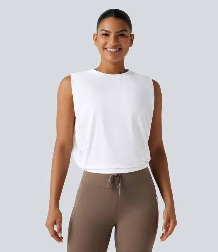 Round Neck Cool Touch Cropped Yoga Tank Top-UPF50+