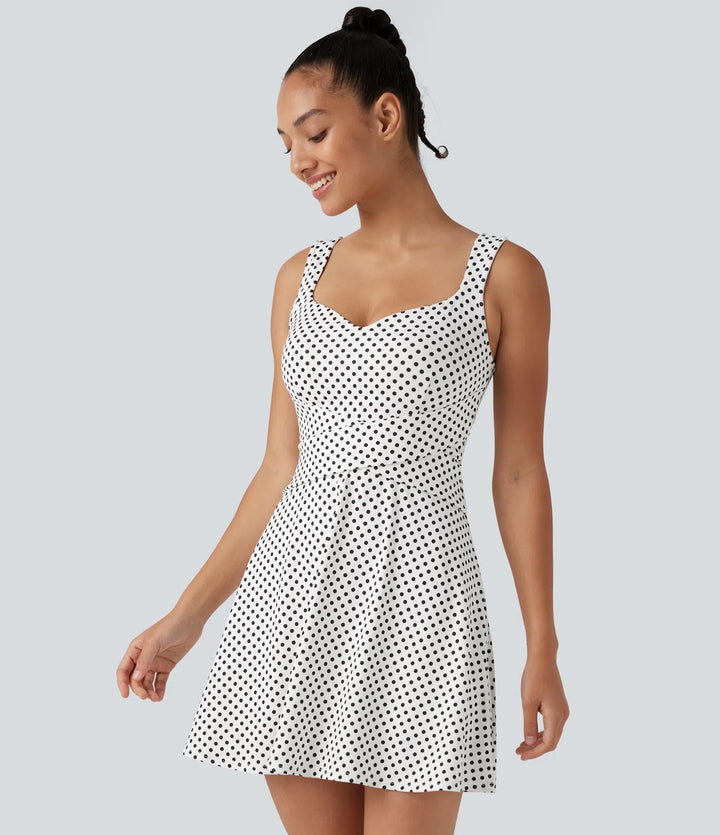 Built-in Bra 2-in-1 Polka Dot Mini Tennis Active Dress with Pockets-Easy Peezy Edition