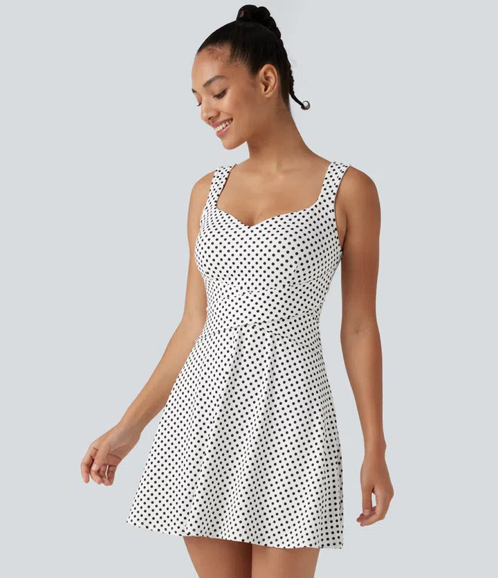 Built-in Bra 2-in-1 Polka Dot Mini Tennis Active Dress with Pockets-Easy Peezy Edition