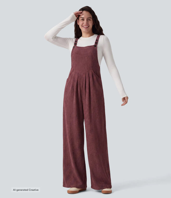 Ribbed Knit Casual Overalls with Pockets