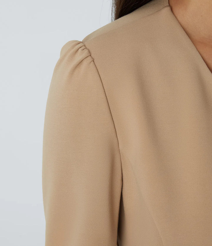 Round Neck Long Sleeve Decorative Button Slim Work Blazer