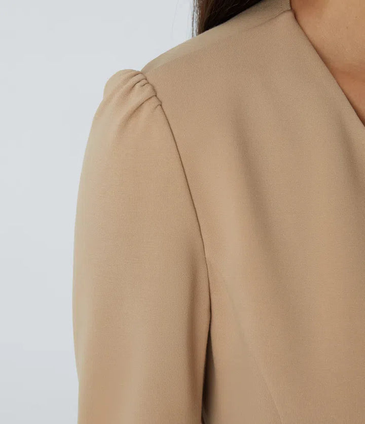 Round Neck Long Sleeve Decorative Button Slim Work Blazer