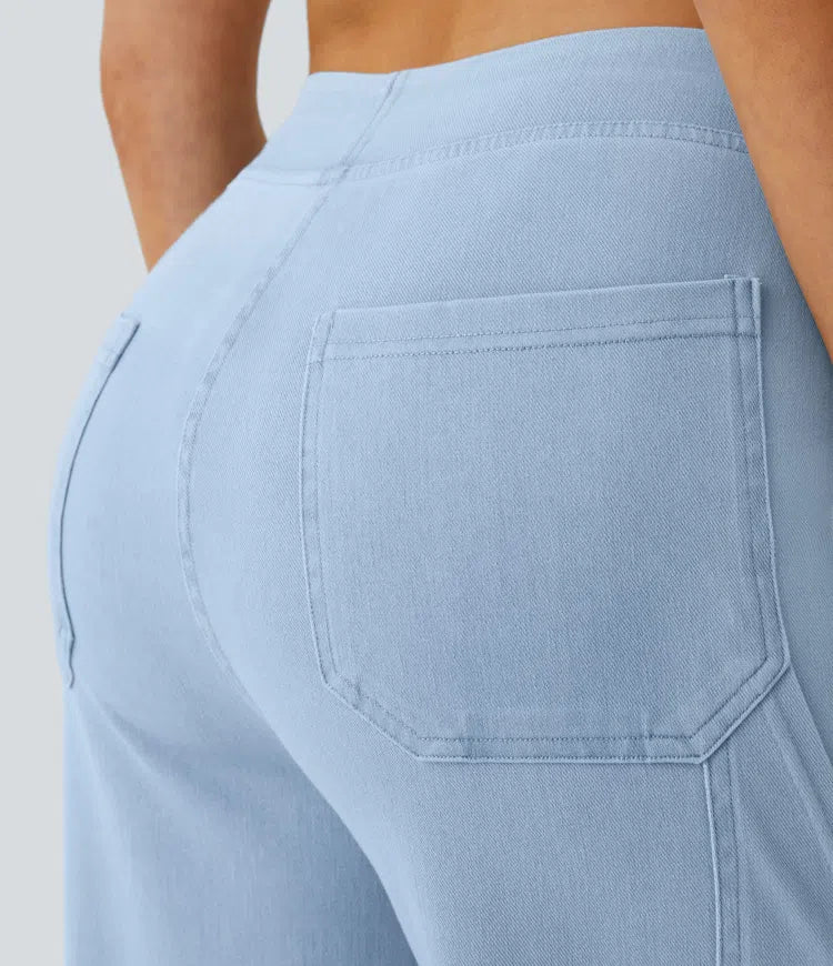 Halara Flex Mid Rise Pockets Straight Leg Casual Cargo Jeans