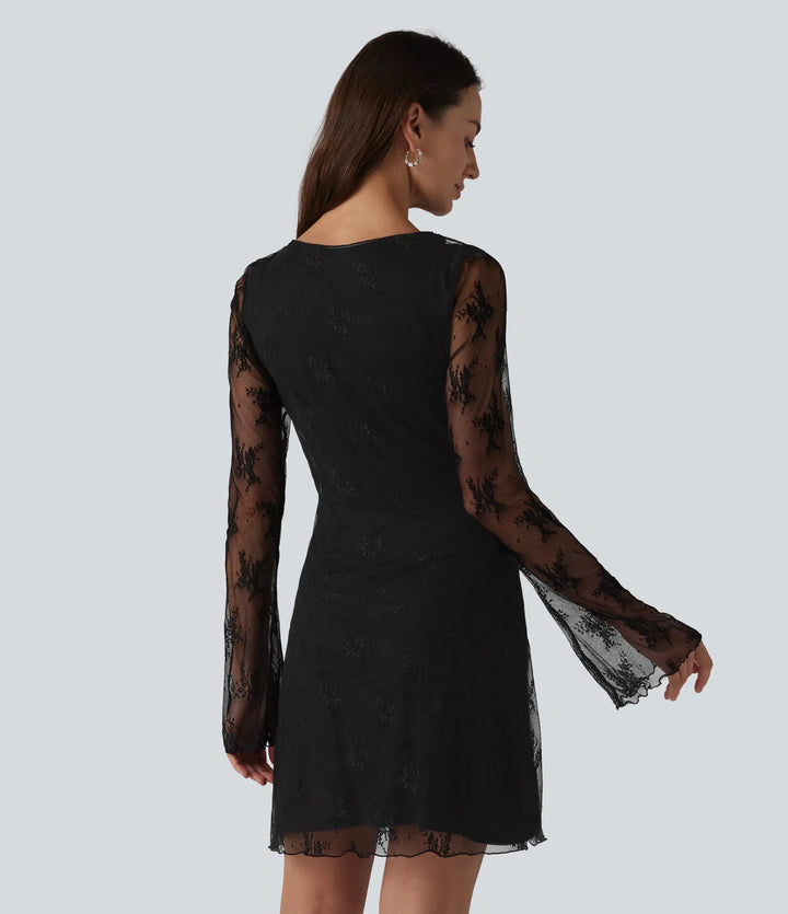 Round Neck Flounce Sleeve 2-piece Lace Party Dress