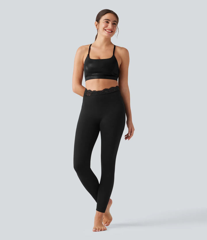 Halara UltraSculpt V-Shaped High Waisted Contrast Lace Yoga Leggings with Pockets