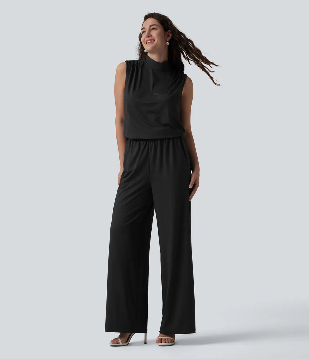 Stand Collar Sleeveless Straight Leg Bridesmaid And Wedding Guest Jumpsuit with Pockets-Easy Peezy