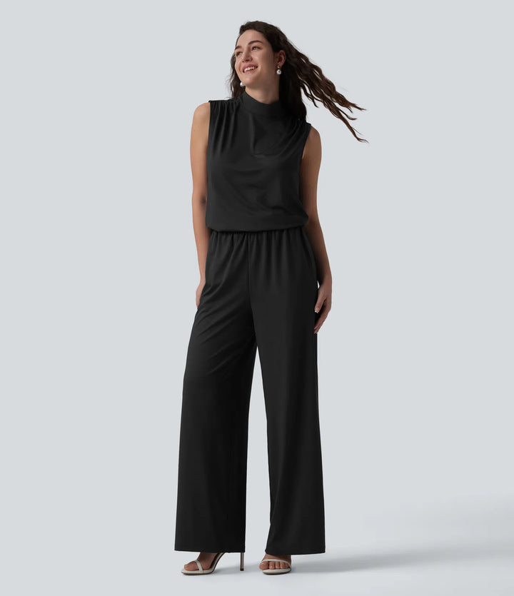 Stand Collar Sleeveless Straight Leg Bridesmaid And Wedding Guest Jumpsuit with Pockets-Easy Peezy