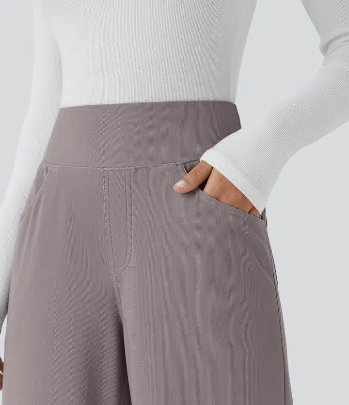 Halara Flex High Waisted Tummy Control Pockets Wide Leg Baggy Micro Waffle Work Pants