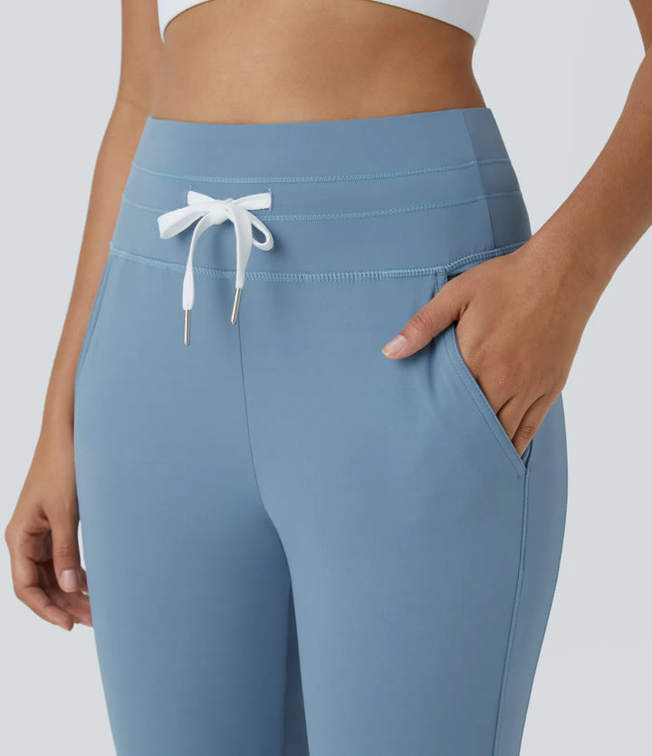 SoftlyZero Plush High Waisted Drawstring Pocket Plain Full Length Joggers