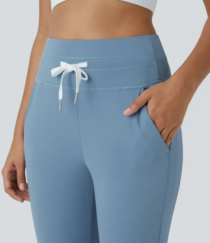 SoftlyZero Plush High Waisted Drawstring Pocket Plain Full Length Joggers