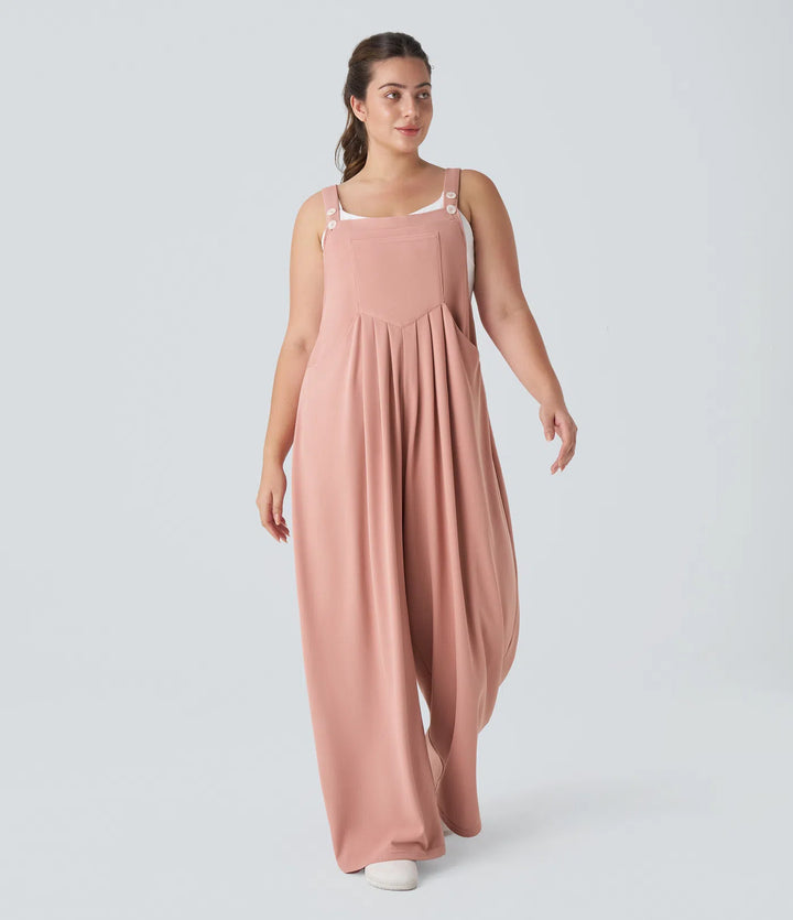 Pockets Waffle Casual Plus Size Overalls