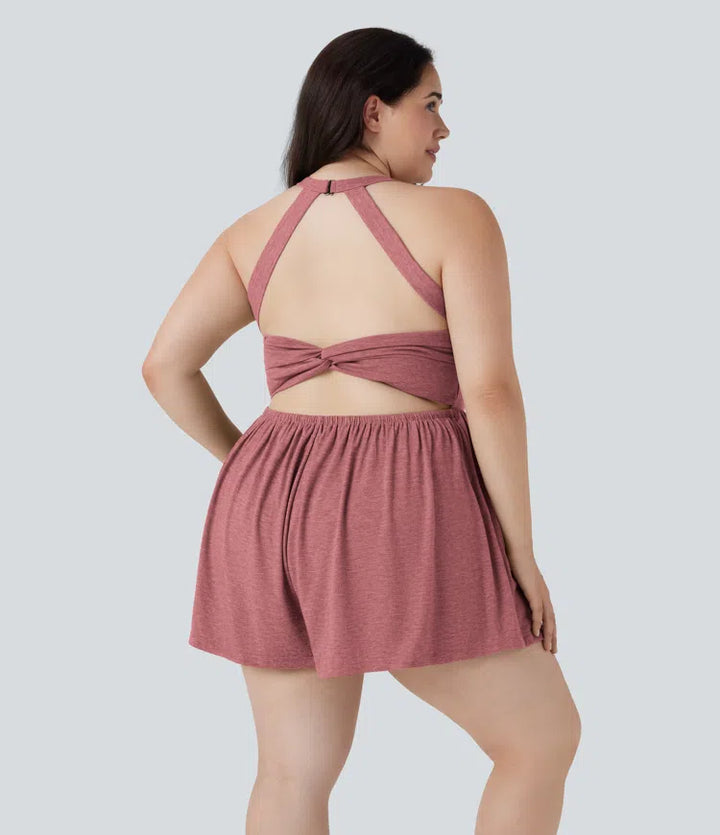 2-in-1 Plus Size Romper with Pockets-Easy Peezy Edition