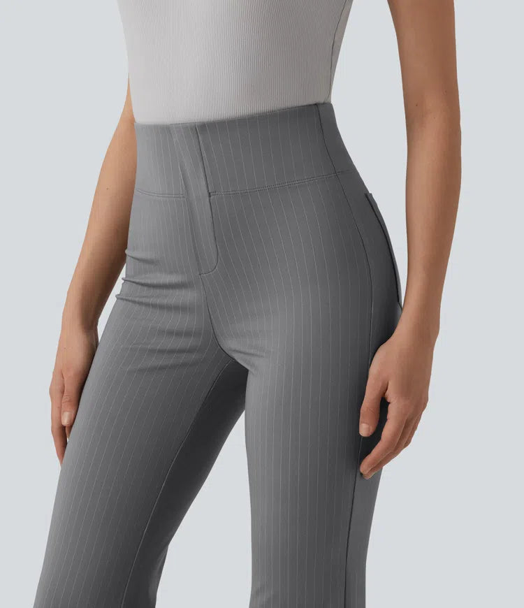 High Waisted Stripe Flare Work Pants with Pockets
