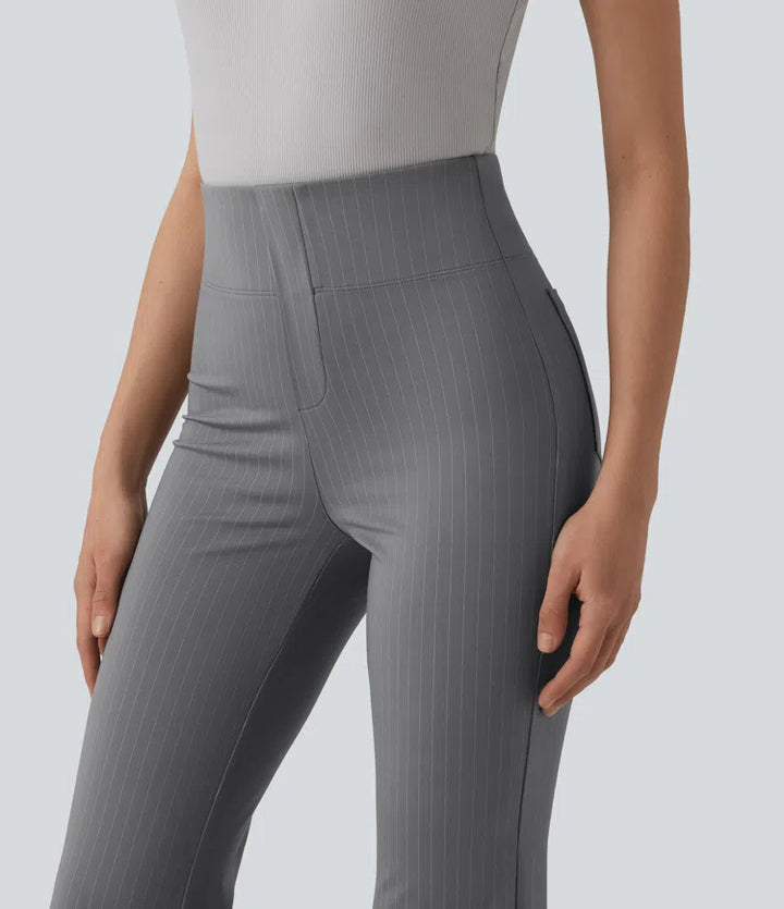 High Waisted Stripe Flare Work Pants with Pockets