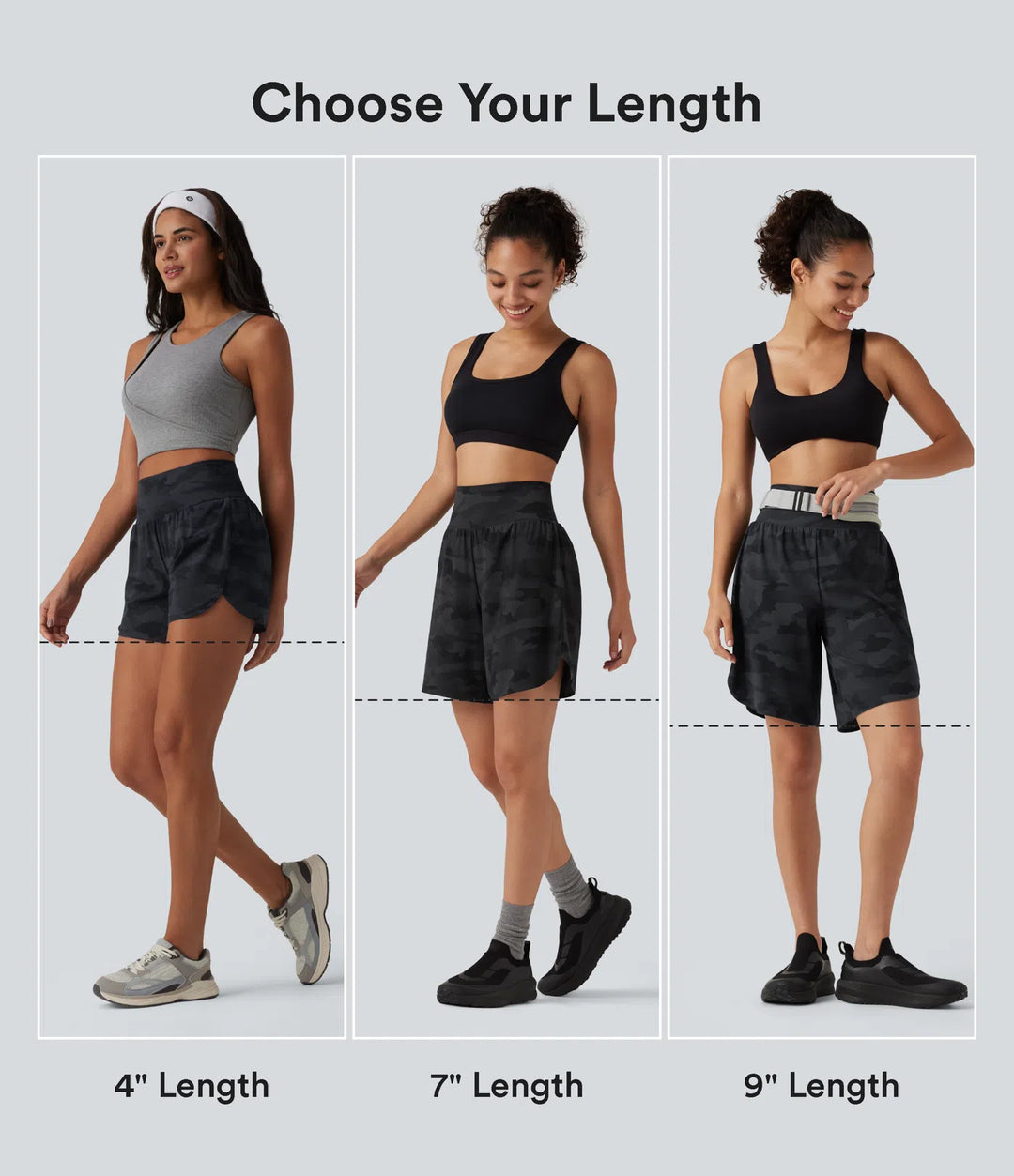 Halara UltraSculpt Camo Print High Waisted Tummy Control Curved Hem 2-in-1 Running Shorts 4" with Pocket