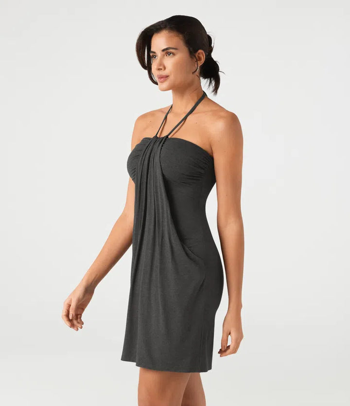Halter Tie Back Mini Resort Dress with Pockets