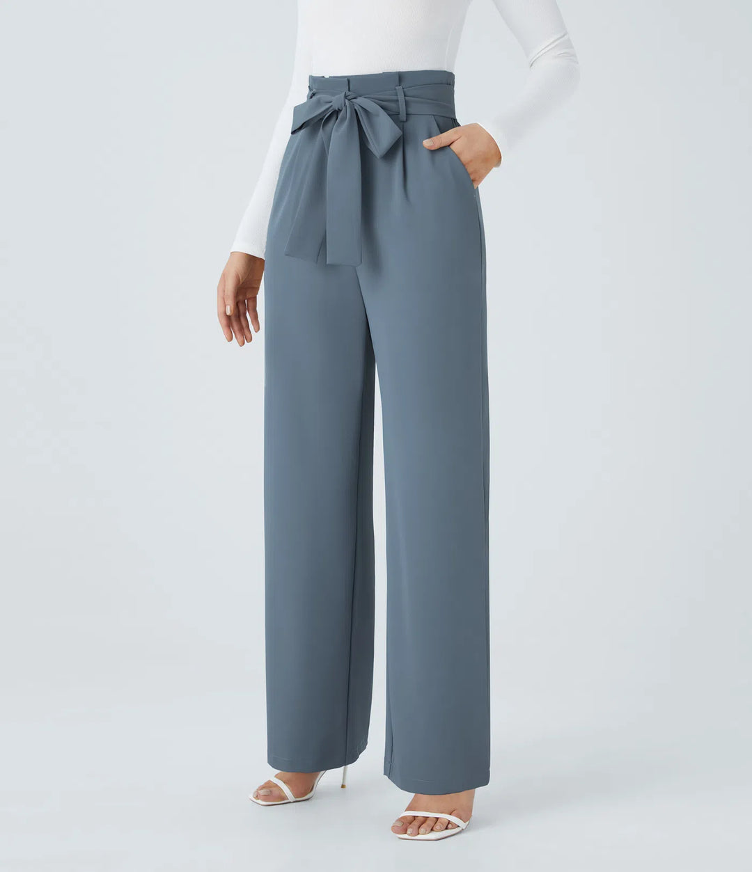Halara Flex Paper Bag High Waisted Belted Pocket Wide Leg Work Pants