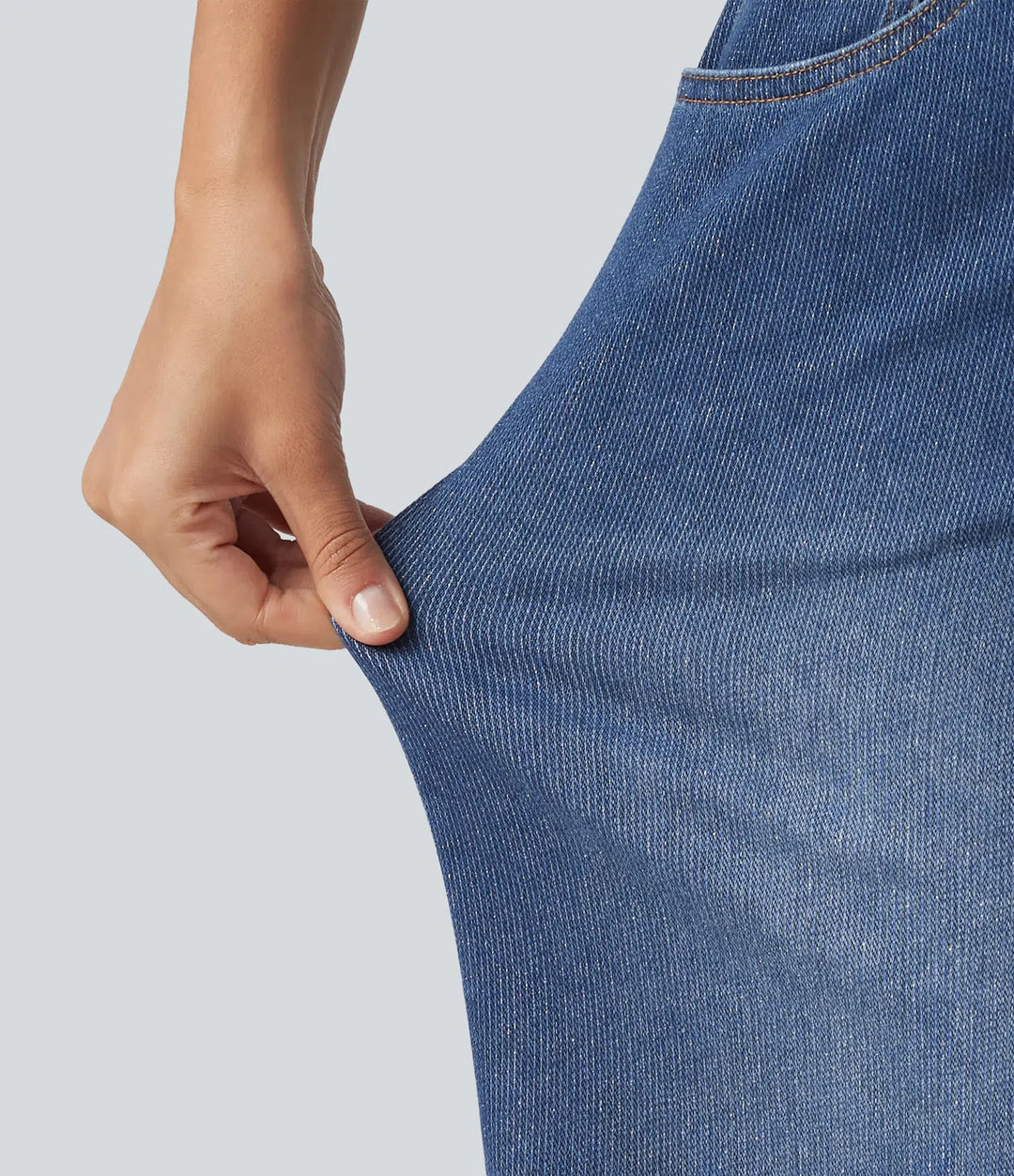 HalaraFlex High Waisted Wide Leg Silver Shine Casual Jeans with Pockets