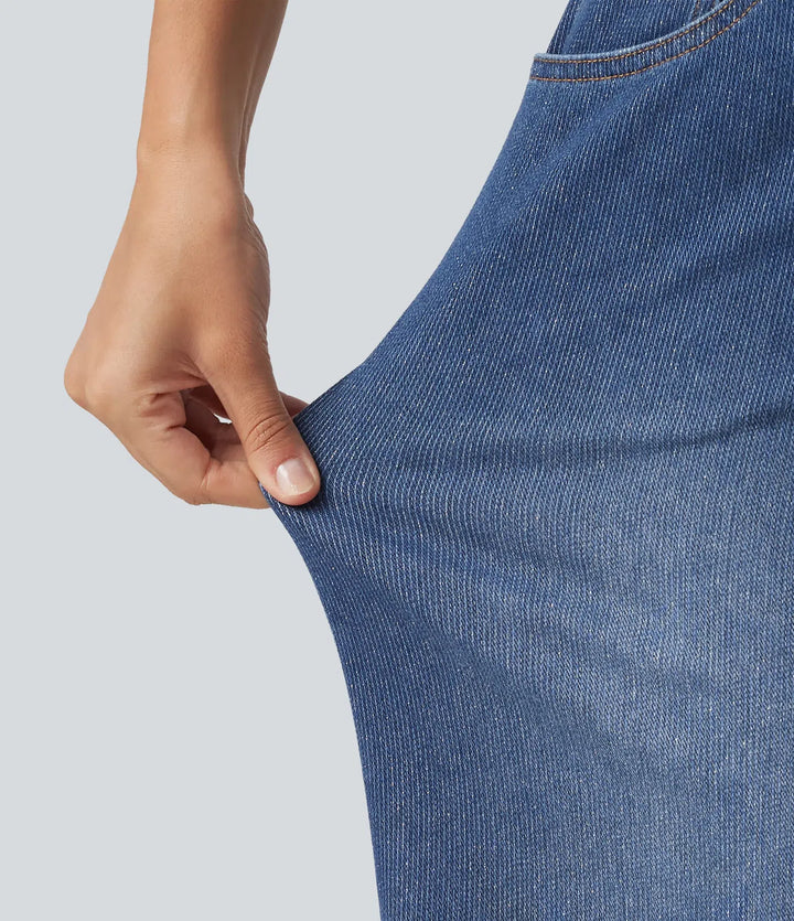 HalaraFlex High Waisted Wide Leg Silver Shine Casual Jeans with Pockets