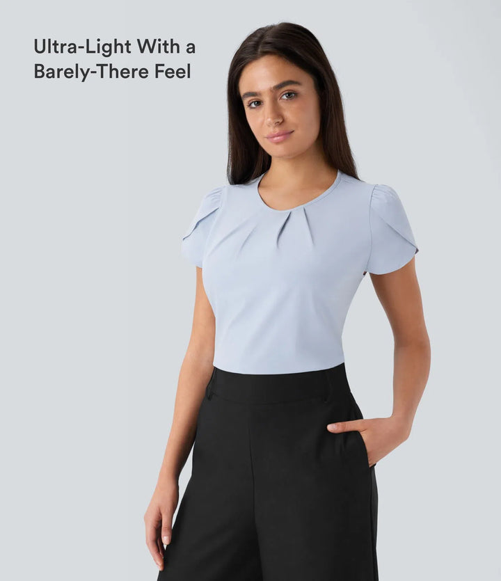 Breezeful Round Neck Short Sleeve Keyhole Back Quick Dry Work Top
