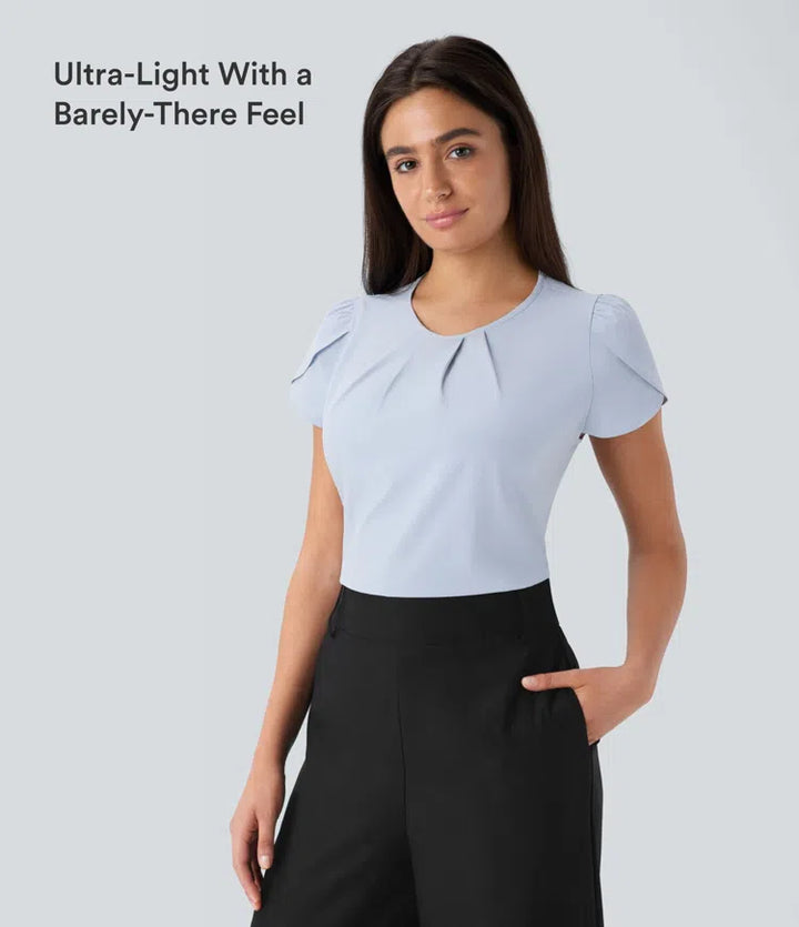 Breezeful Round Neck Short Sleeve Keyhole Back Quick Dry Work Top