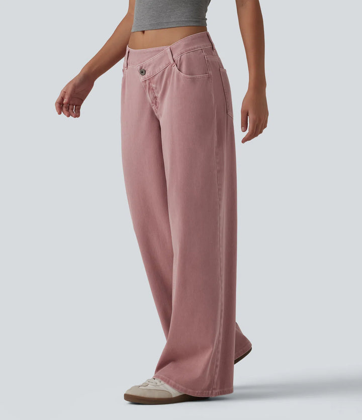 Halara Flex Asymmetric Low Rise Wide Leg Colorful Casual Jeans with Pockets