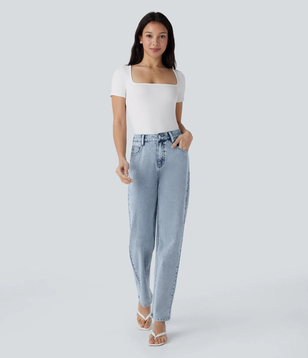 Halara Flex High Waisted Zipper Pockets Straight Leg Casual Jeans
