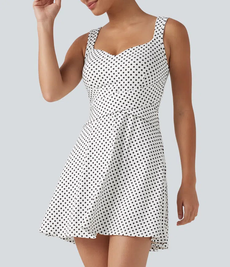 Built-in Bra 2-in-1 Polka Dot Mini Tennis Active Dress with Pockets-Easy Peezy Edition