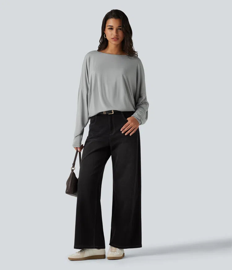 Round Neck Long Sleeve Relaxed Casual Top