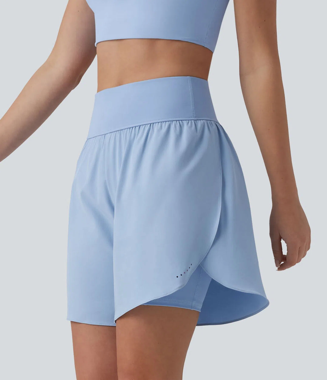 SoftlyZero QuickDry High Waisted Tummy Control Reflective Dots Crossover Hem 2-in-1 Running Shorts 7&