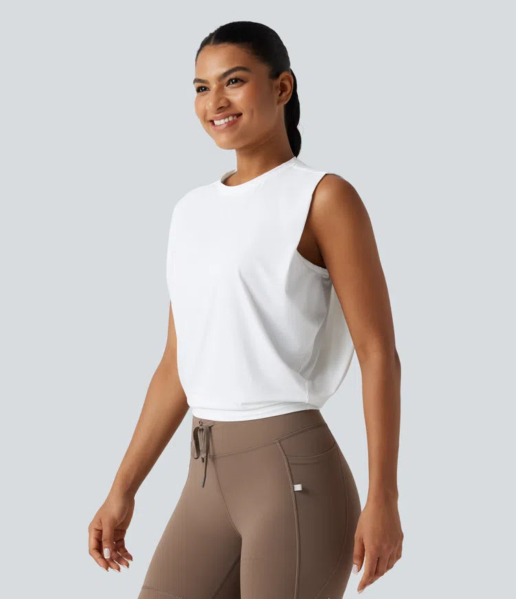 Round Neck Cool Touch Cropped Yoga Tank Top-UPF50+