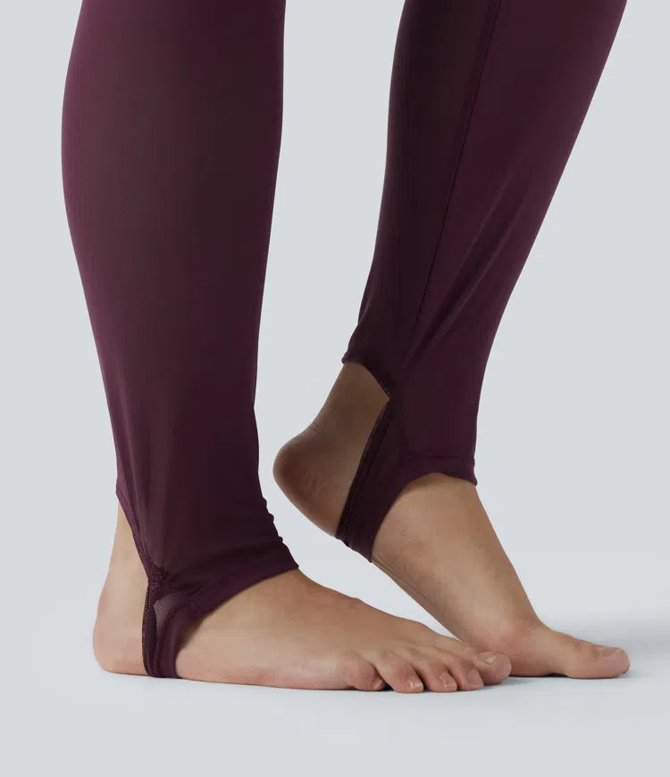 Breezeful High Waisted Pleated 2-in-1 Contrast Mesh Quick Dry Dance Plus Size Stirrup Skirted Leggings with Pockets