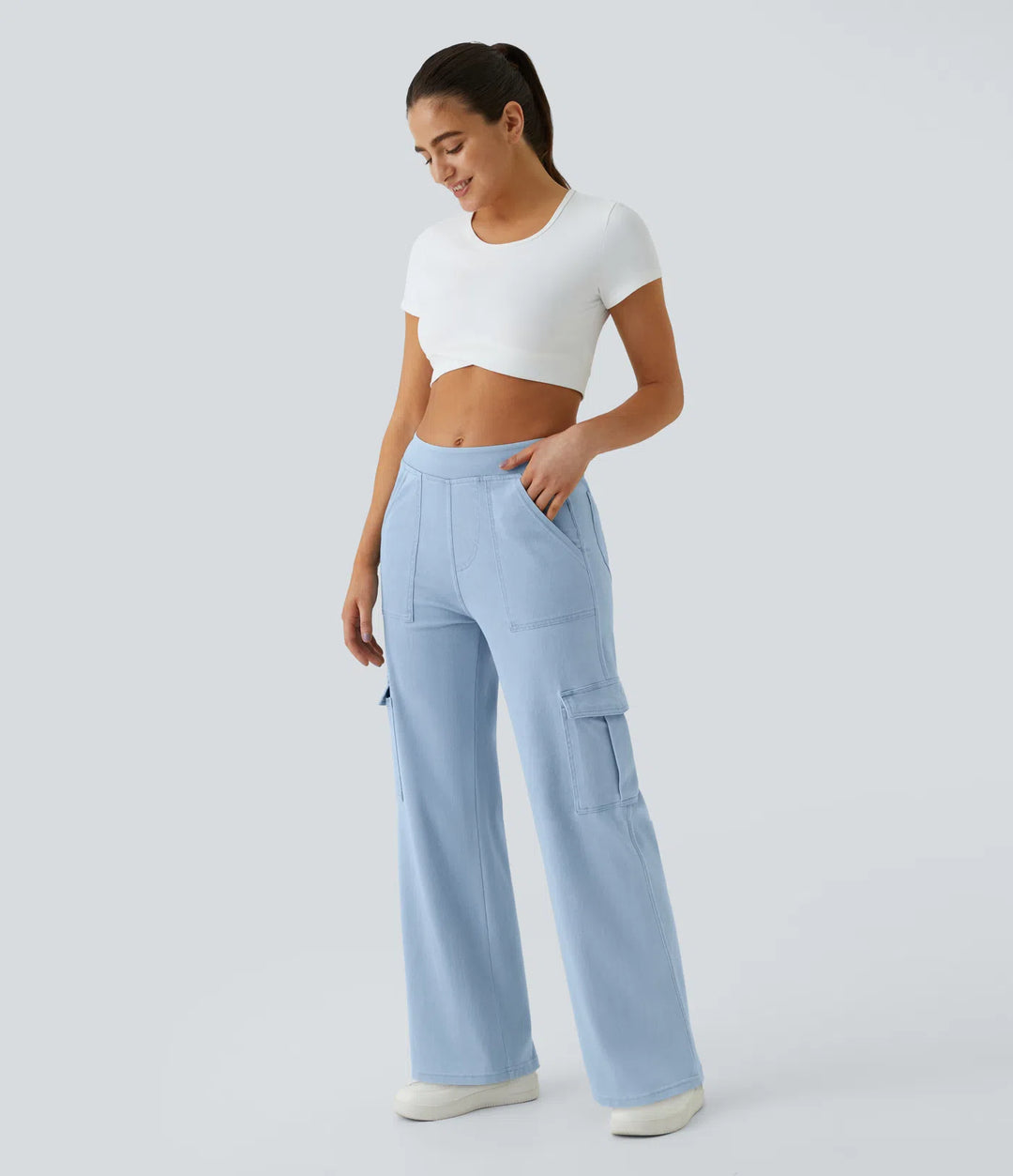 Halara Flex Mid Rise Pockets Straight Leg Casual Cargo Jeans