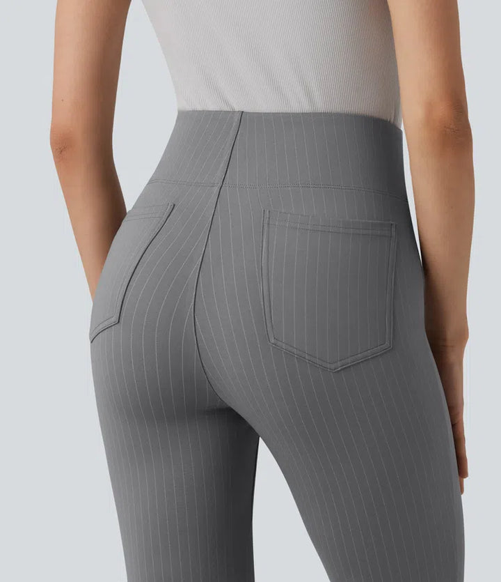 High Waisted Stripe Flare Work Pants with Pockets