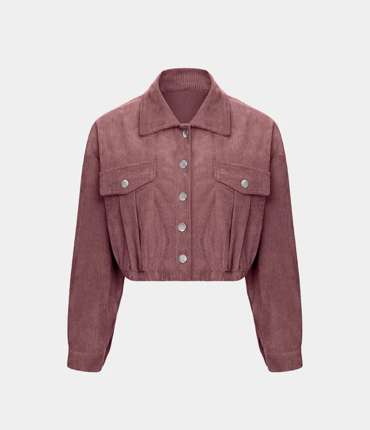 Pocket Cropped Corduroy Casual Jacket