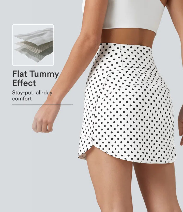 Ultra High-Waist Tummy Control Curved Hem 2-in-1 Polka Dot Golf Mini Skirt with Pockets